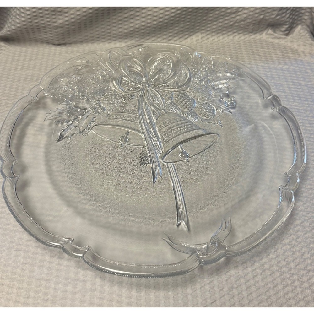 Mikasa Crystal Holiday Bells Mistletoe Scalloped Edge Hostess Platter 15"‎